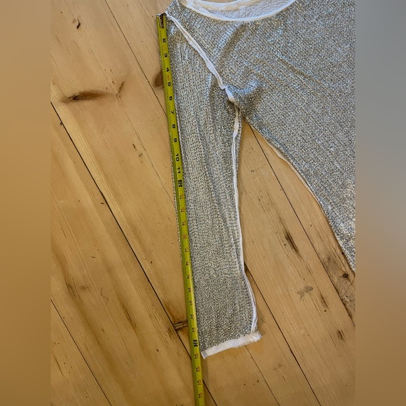 Rare Raw Edge Detail LS T Hand Sewn Antiq Slvr Tiny Sequin so SOFT w/stretch SzM - Picture 15 of 17